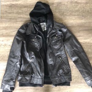 Faux leather jacket with sweatshirt liner